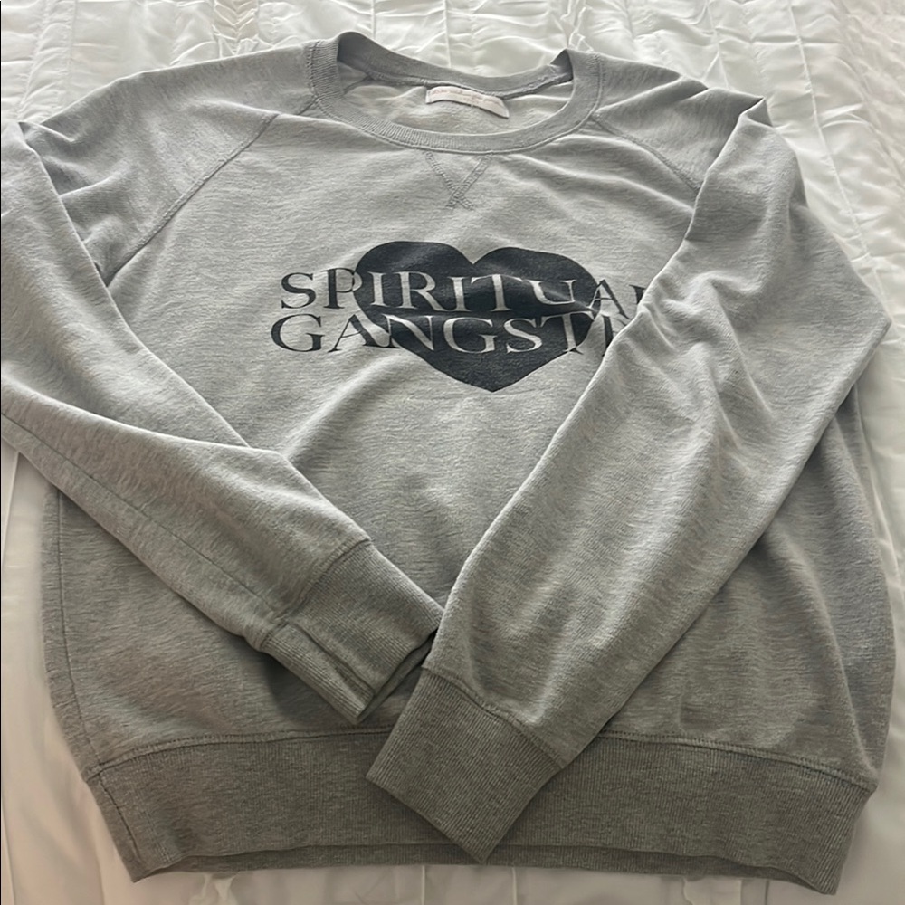 Spiritual Gangster Gray Crewneck Sweater with Bold Graphic